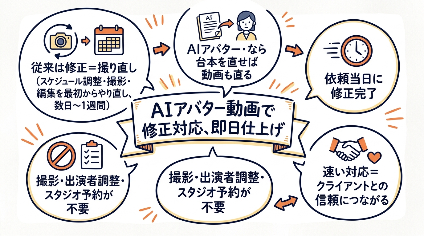 AIアバター動画で修正対応、即日仕上げの現場からのグラフィックレコーディング（この記事を1枚で）