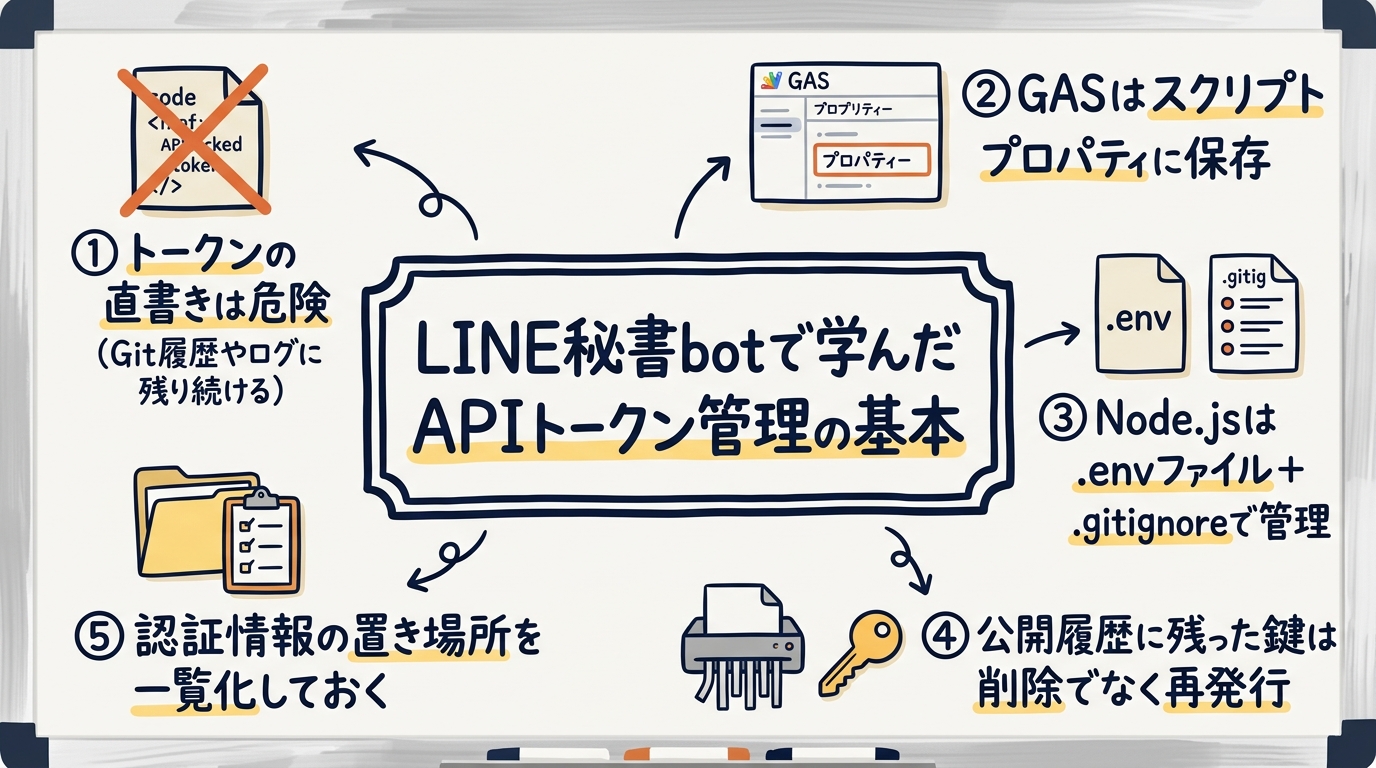 LINE秘書botで学んだAPIトークン管理の基本のグラフィックレコーディング